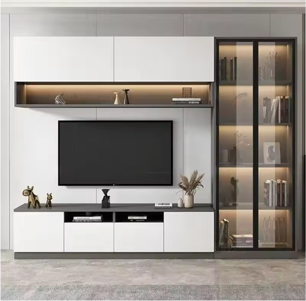 TV Console & Glass Door Shelving